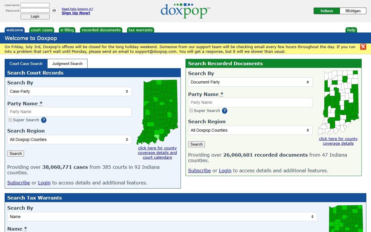 Kosciusko County court records Doxpop portal