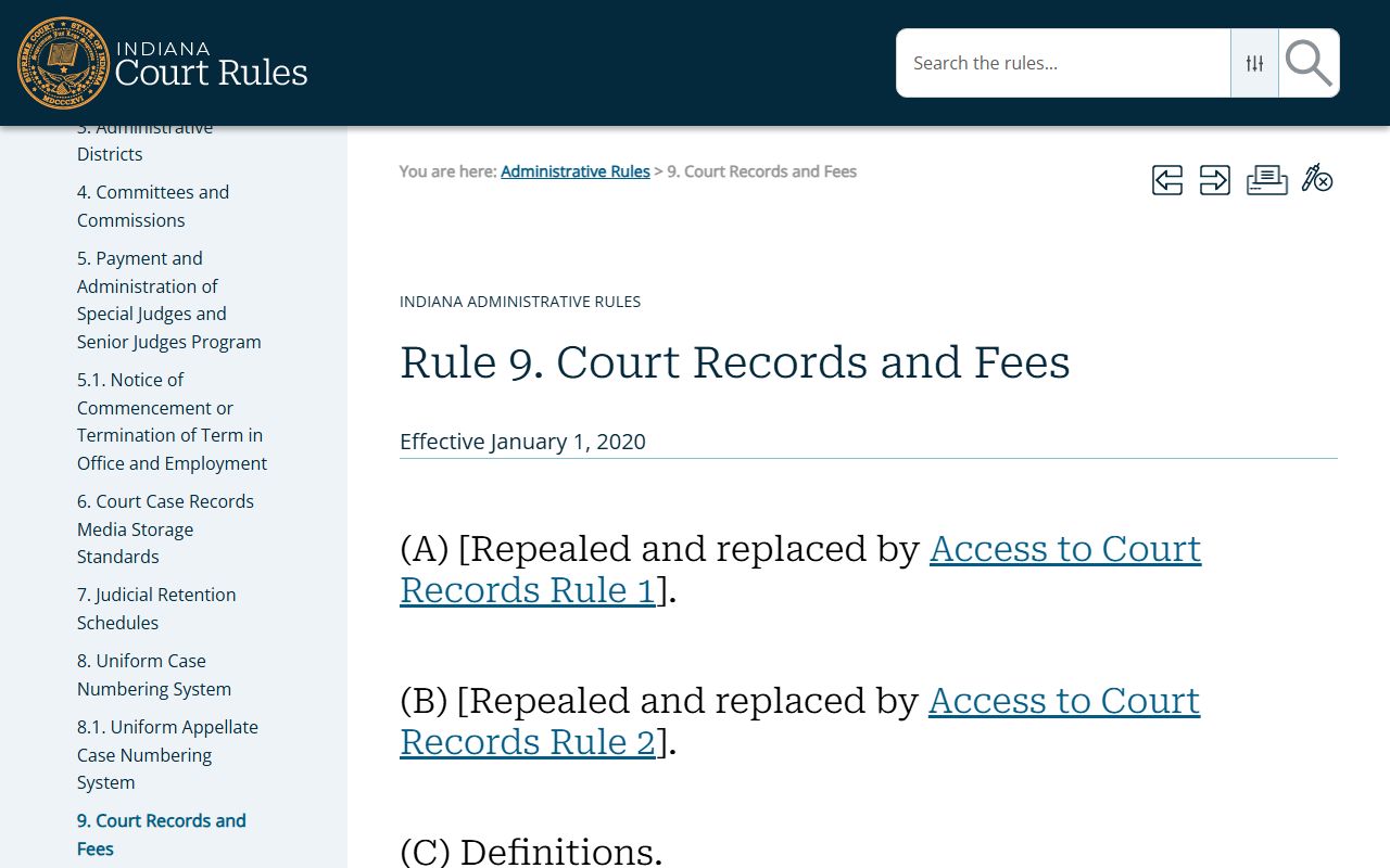 Kosciusko County court records Indiana Administrative Rule 9