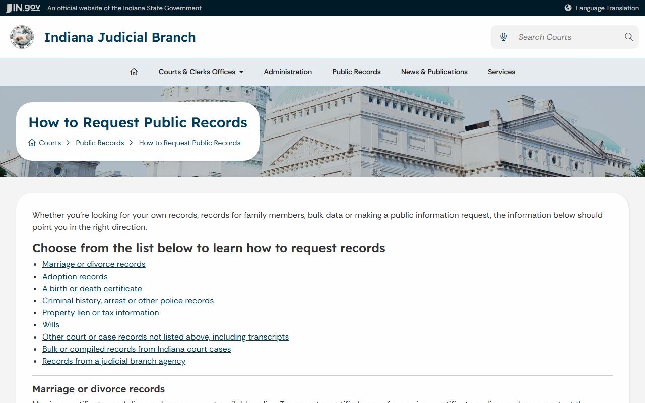 Kosciusko County court records Indiana request guide