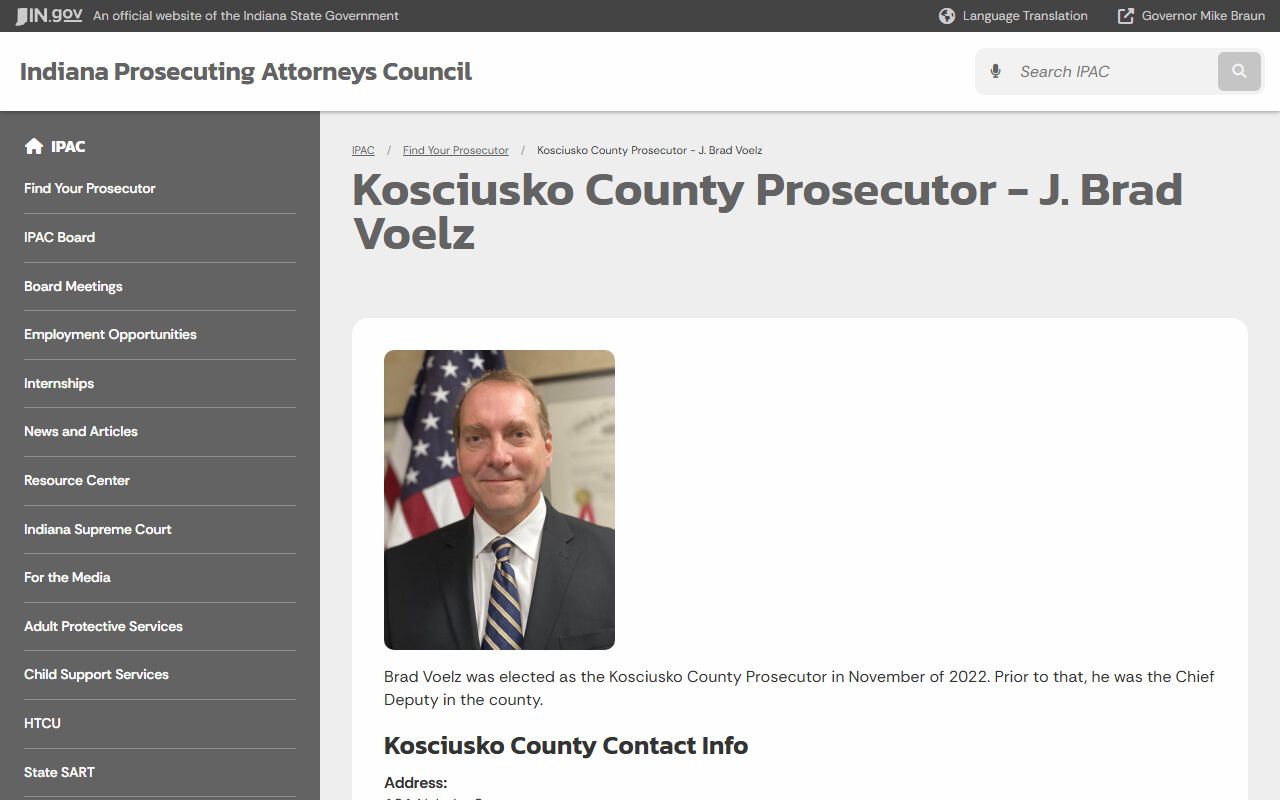 Kosciusko County criminal court records prosecutor profile