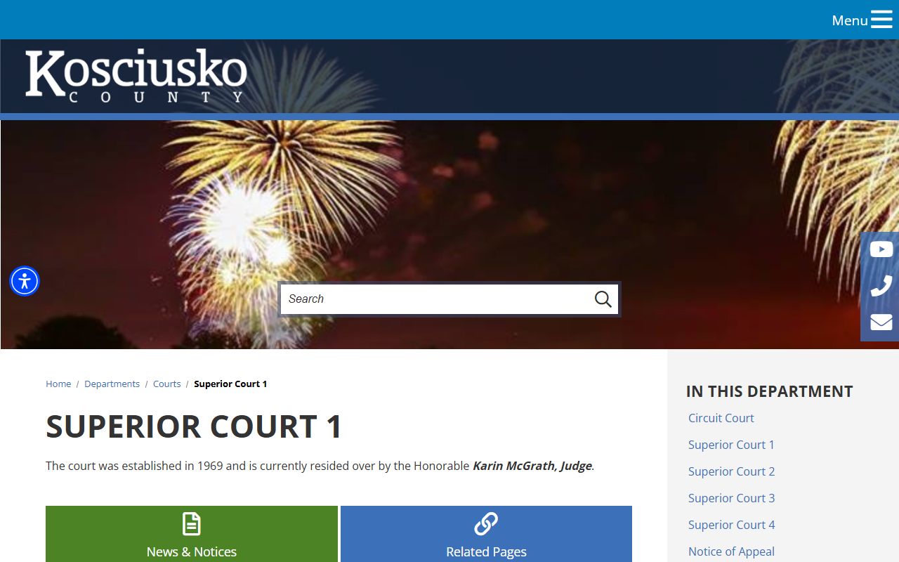 Kosciusko County Circuit and Superior Courts Superior Court 1 page