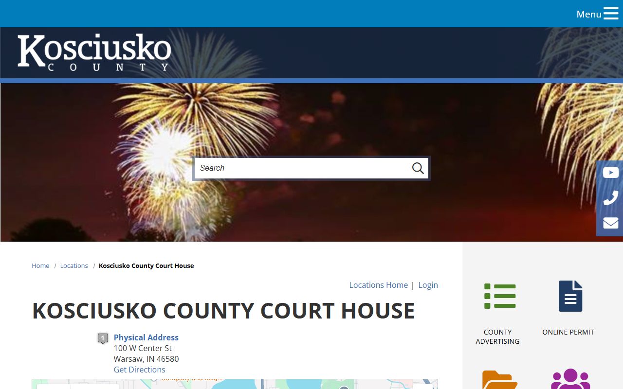 Kosciusko County court records courthouse location page