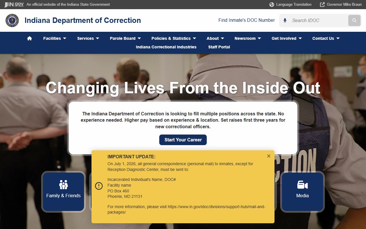 Kosciusko County inmate records Indiana Department of Correction search route