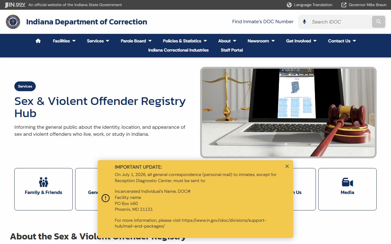 Kosciusko County inmate records Indiana sex and violent offender registry page