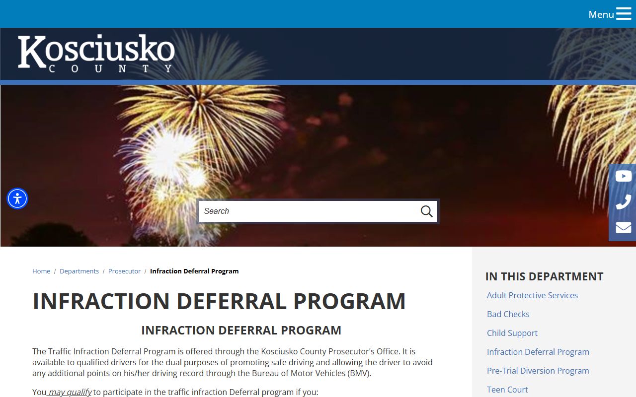 Kosciusko County traffic court records infraction deferral program